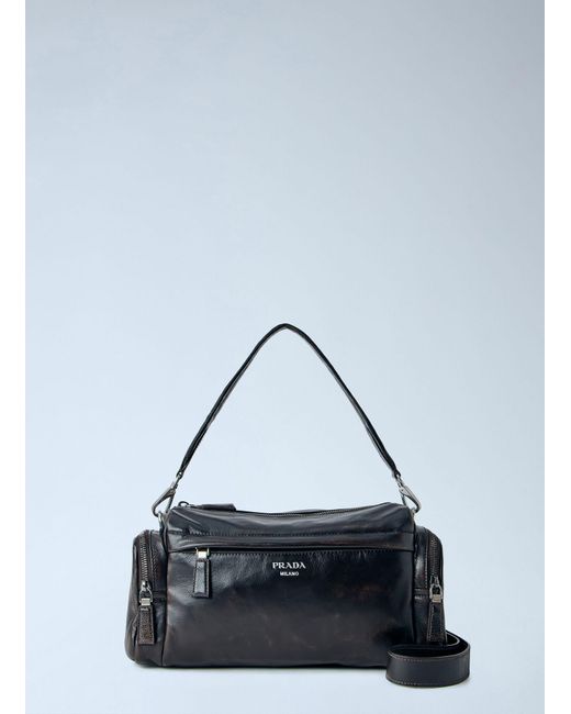 Prada Blue Distressed Nappa Leather Shoulder Bag for men