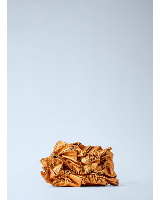 Dries Van Noten Blue Ruffled Crinkled Leather Clutch Bag