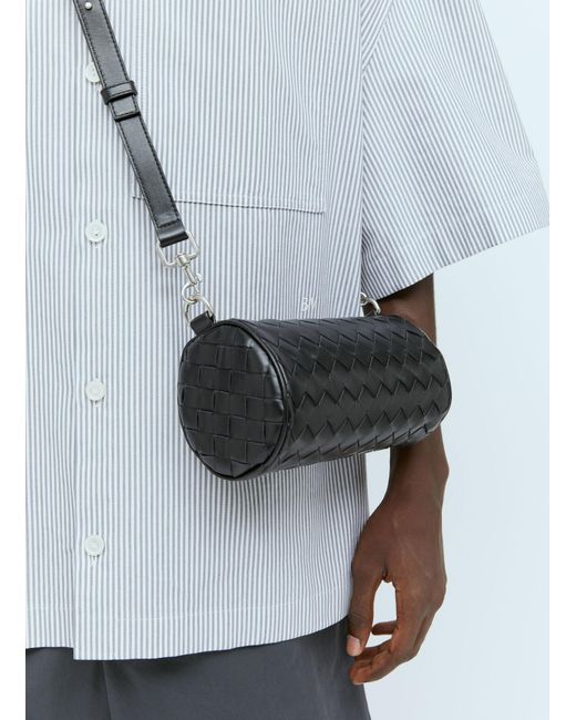 Bottega Veneta Gray Mini Intrecciato Barrel Crossbody Bag for men