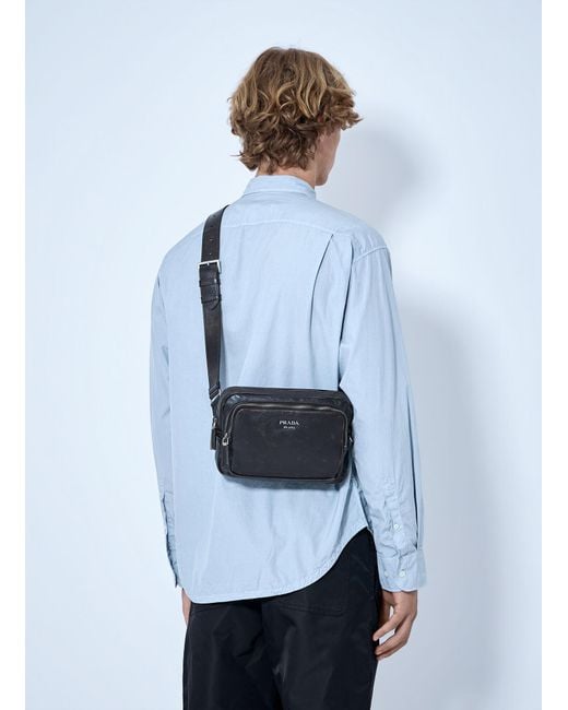 Prada Blue Distressed Nappa Leather Shoulder Bag for men