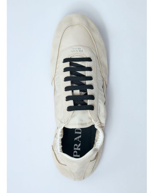 Prada White Collapse Re-Nylon And Suede Sneakers
