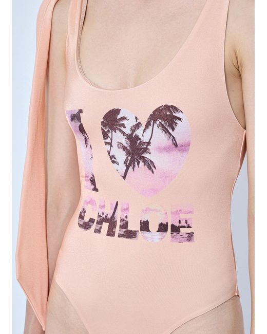 Chloé Pink Tie-strap One-piece Logo Swimsuit