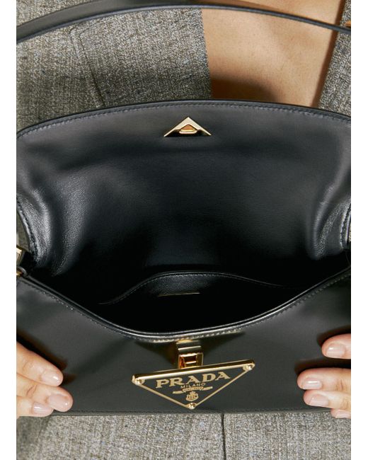 Prada Gray Logo Plaque Baguette Shoulder Bag