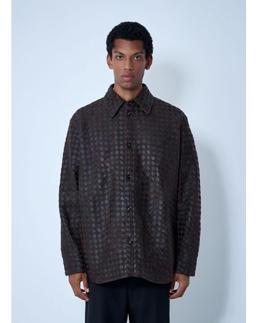 Bottega Veneta Blue Intrecciato Leather And Suede Shirt for men