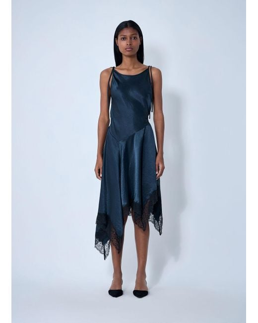 Acne Studios Women's Blue Satin Lace Midi Dress
