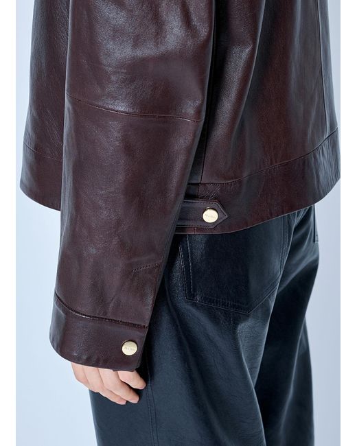 Max Mara Blue High-collar Leather Jacket