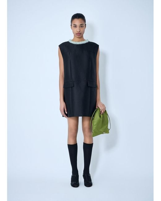 Prada Blue Embellished Neckline Sleeveless Dress