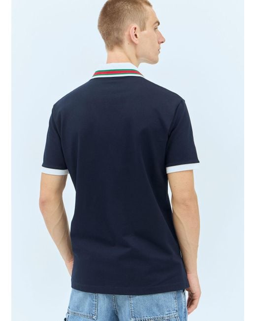 Gucci Logo Embroidery Polo Shirt In Blue For Men Lyst