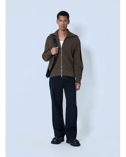 Bottega Veneta Gray Zip-Front High Collar Cardigan for men