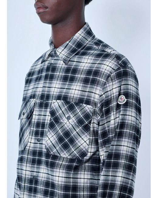 Moncler Blue Check Patterned Cotton Shirt for men
