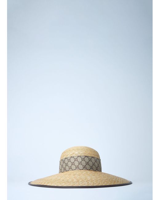Gucci White Straw Wide Brim Hat With Gg Bow