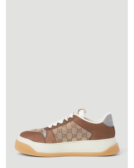 Gucci Brown Double Screener Woven And Suede Low-top Trainers for men