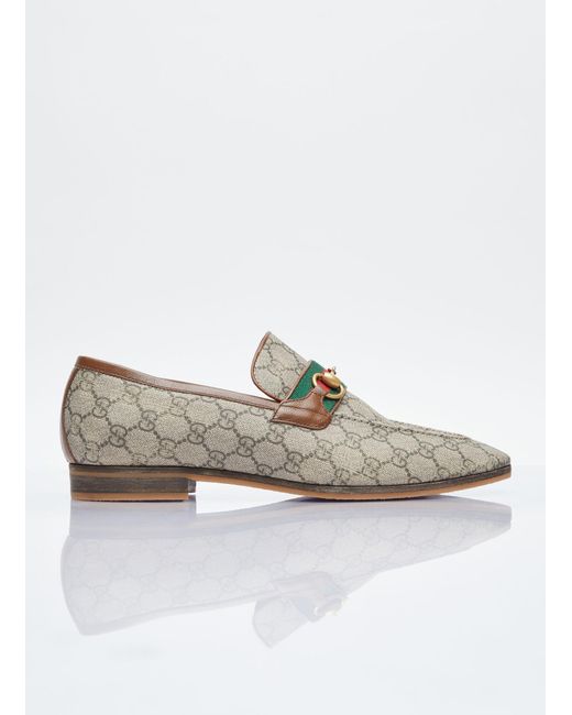 Gucci White Horsebit Web Loafers for men