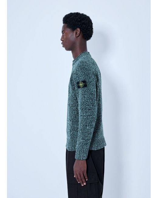 Stone Island Blue Knitted Crewneck Sweater for men
