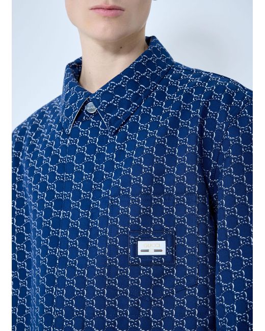 Gucci Blue Cotton Jacquard Jacket With Gg Shadow for men