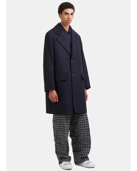 Marni Blue Single-breasted Felted Wool Coat In Navy for men