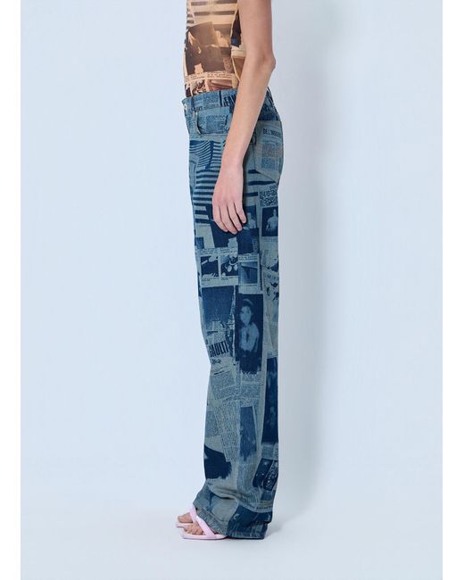 Jean Paul Gaultier Blue Newspaper Print Jeans