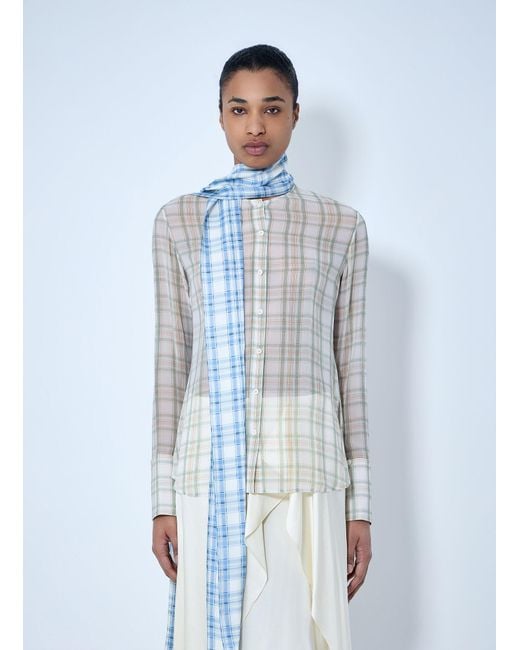 Acne Blue Plaid Sheer Button-Down Blouse