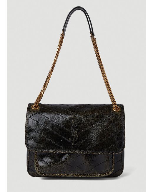 Saint Laurent Niki Cracked Leather Shoulder Bag in Black Lyst