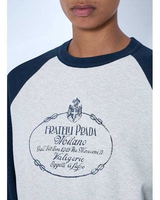 Prada Blue Cotton Crew-Neck Sweatshirt