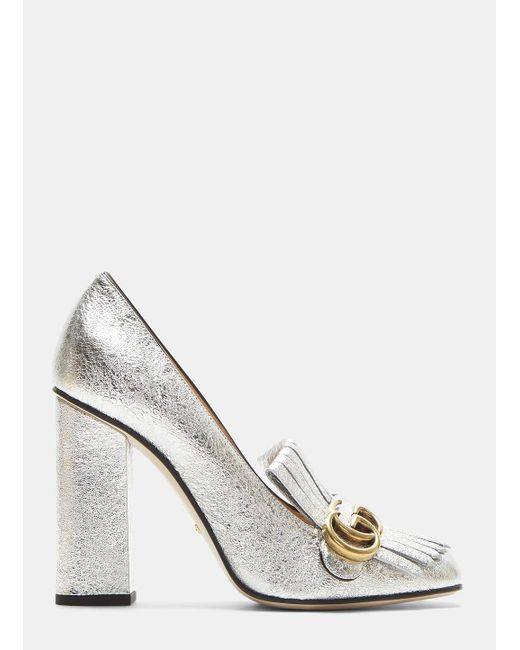 Gucci Metallic GG High-heel Fringed Marmont Pumps In Silver