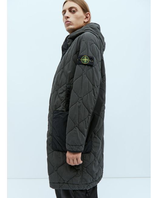 Stone Island Gray Quilted Compass Patch Coat for men
