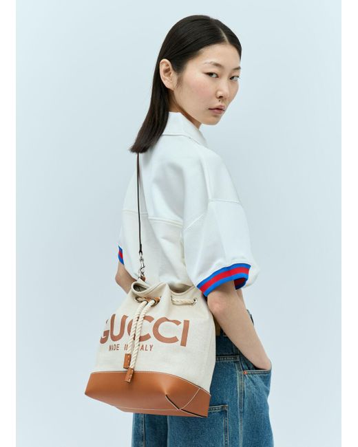 Gucci Blue Logo Print Drawstring Shoulder Bag