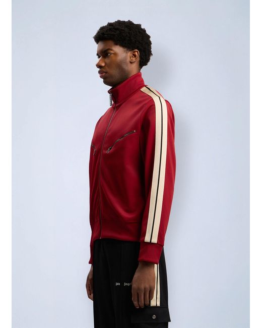 Palm Angels Red Curved Logo Zip-Up Track Jacket for men