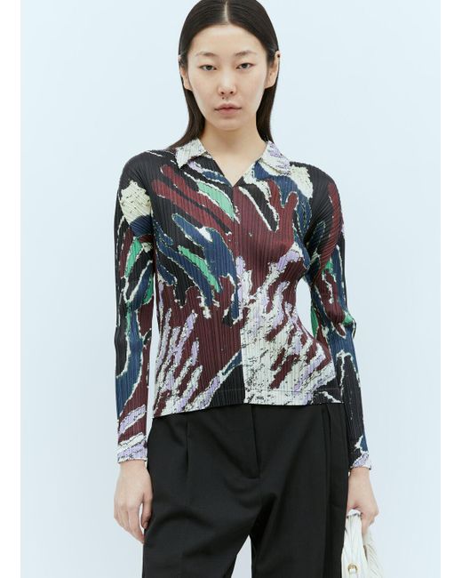 Pleats Please Issey Miyake White Frosty Forest Collar Shirt