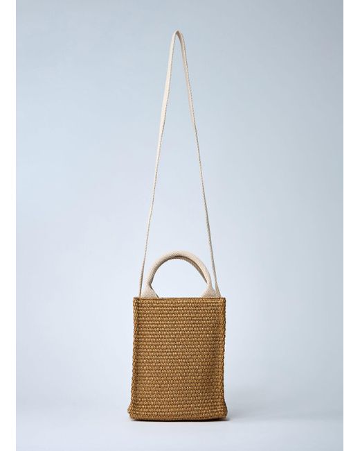 Marni White Mini Logo Motif Raffia Handbag