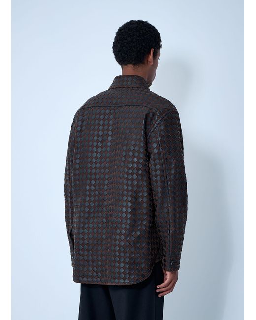 Bottega Veneta Blue Intrecciato Leather And Suede Shirt for men