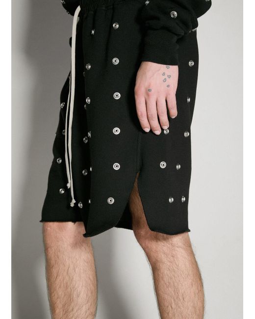 Rick Owens Black Stude Embellished Drawstring Shorts for men