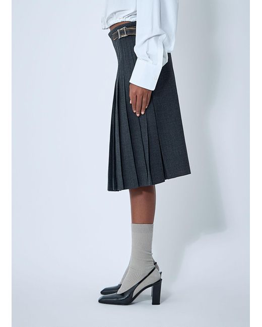 Prada Blue Pleated Rush Stitch Skirt With Belt