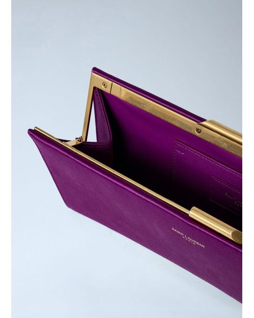 Saint Laurent Purple Letter Clutch Bag With Lizard Chain
