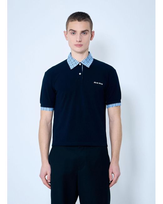 Miu Miu Blue Polo Shirt With Contrast Trims