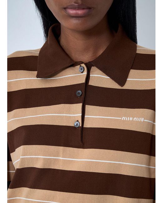 Miu Miu Brown Striped Cotton Polo Shirt