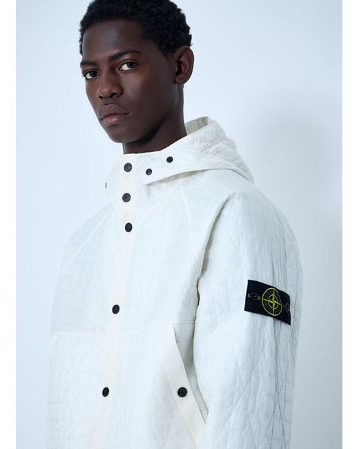 Stone Island White Padded Logo Motif Hooded Jacket for men