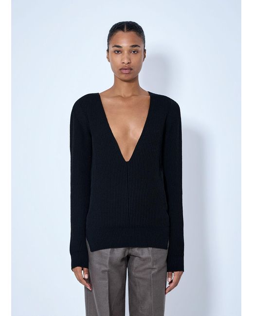 Rick Owens Black Deep V-Neck Ribbed Sweater