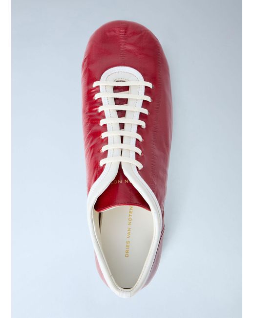 Dries Van Noten Red Leather Lace-Up Sneakers