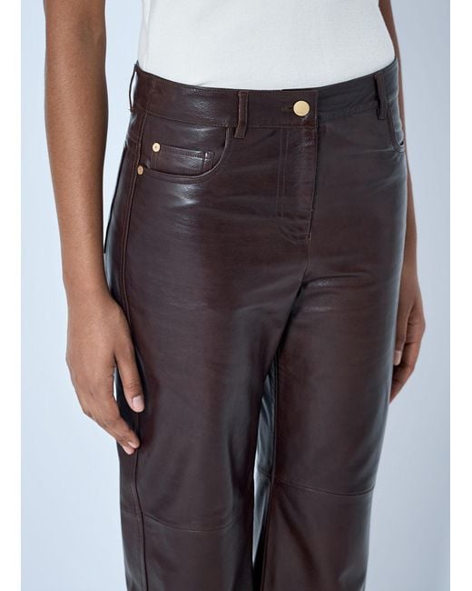 Max Mara Blue Leather Wide-Leg Trousers