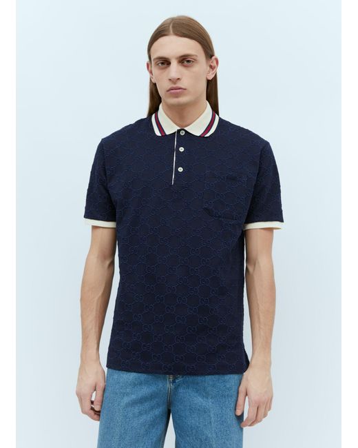 Gucci Blue Gg Embroidery Polo Shirt for men