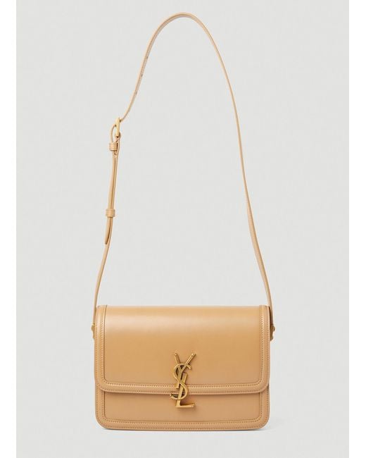 Saint Laurent Leather Solferino Small Satchel Shoulder Bag in Beige