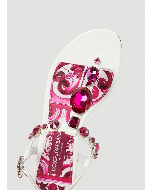 Dolce & Gabbana Pink Crystal Embellished Majolica Sandals