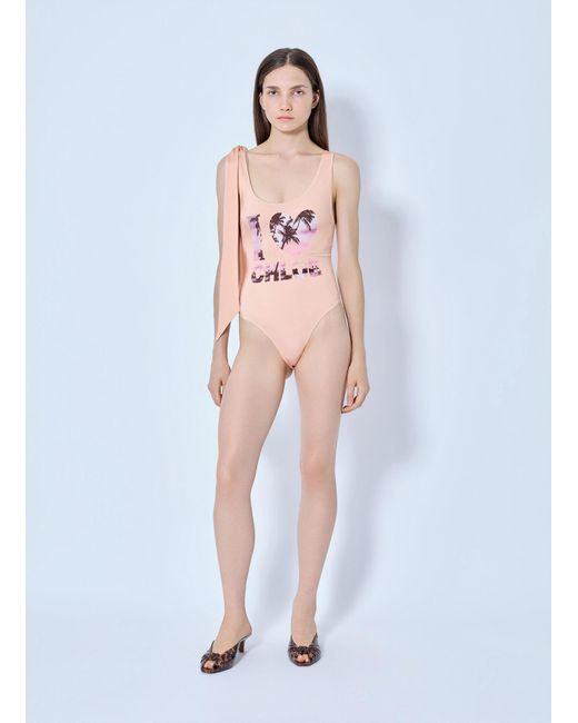 Chloé Pink Tie-strap One-piece Logo Swimsuit