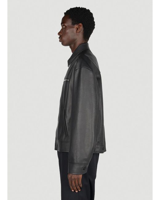 Prada Gray Zip Up Leather Jacket for men