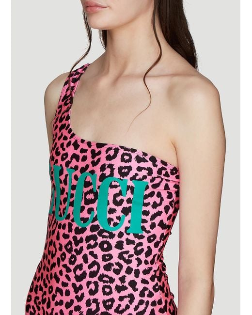 Gucci Leopard Print Sparkling Swimsuit In Pink | Lyst