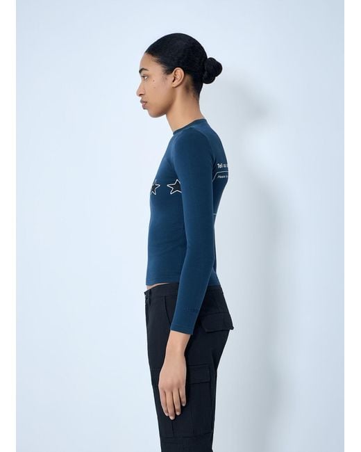 Balenciaga Blue Star Embroidered Ribbed Top