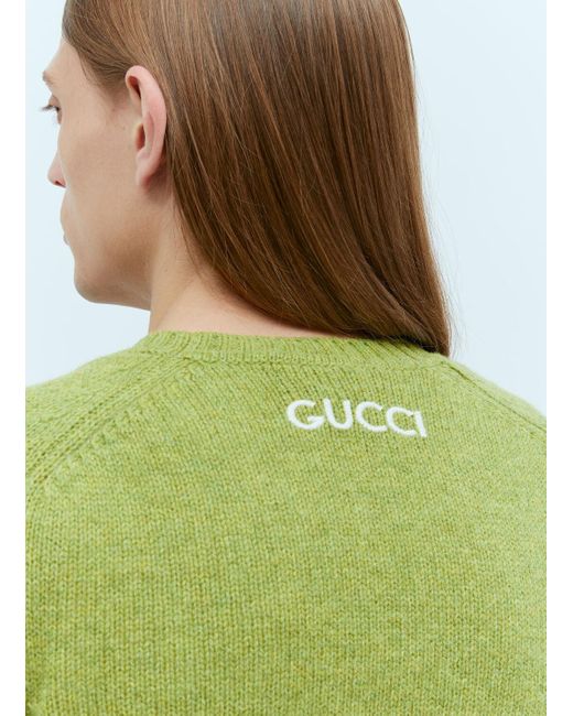 Gucci Green Logo Embroidery Wool Sweater for men