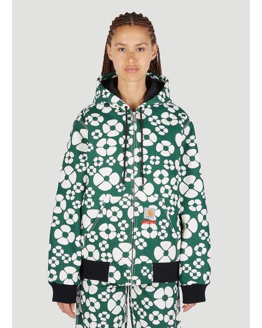 Marni Green Floral Print Hooded Jacket