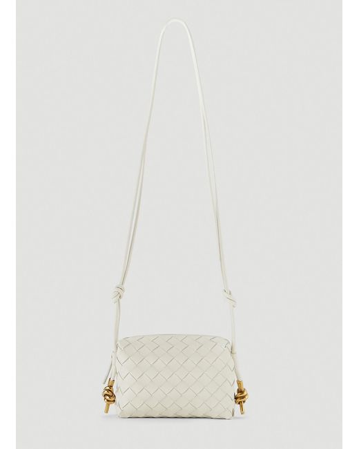 Bottega Leather Mini Loop Camera Shoulder Bag in White (Natural